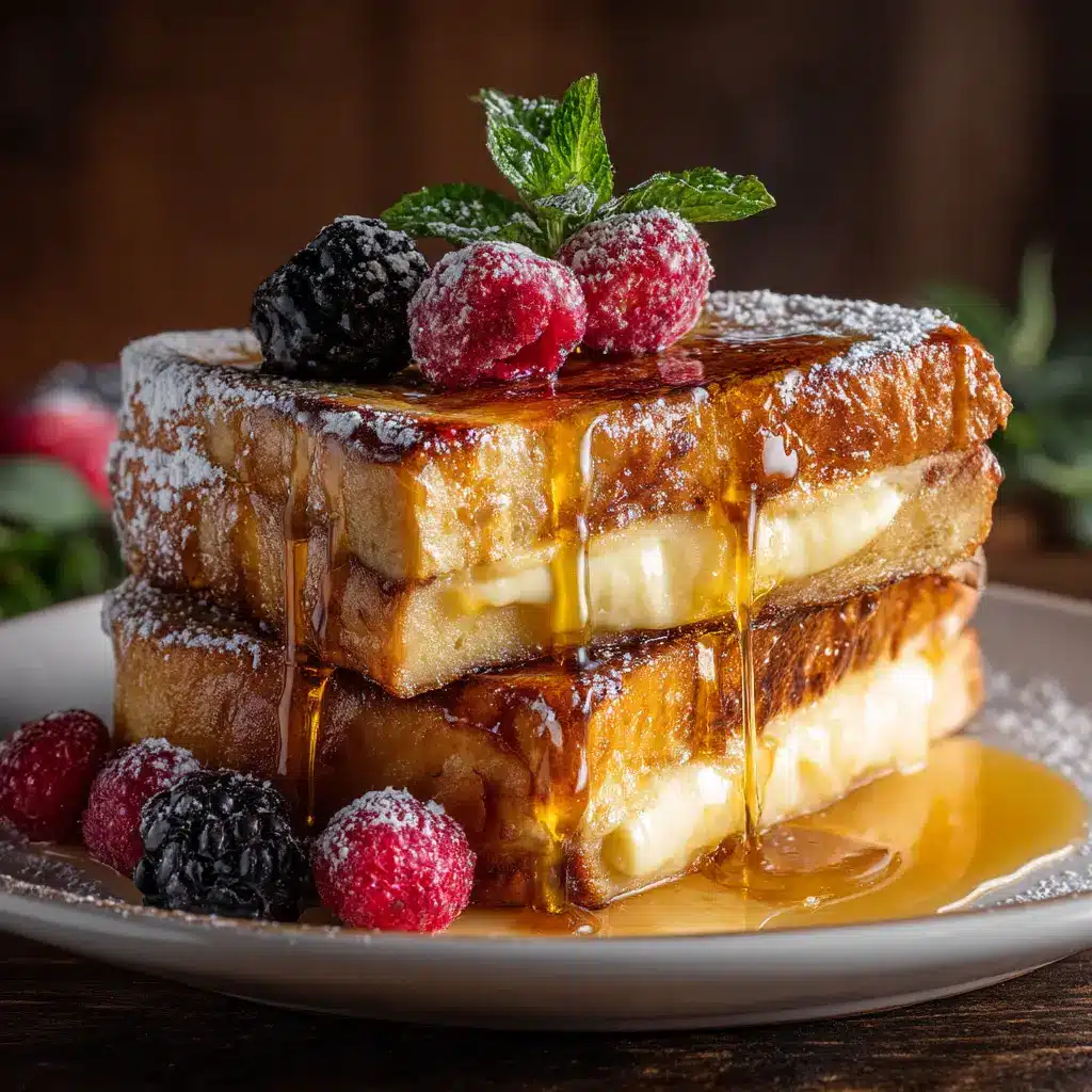 Caramelizing the sugar topping on Creme Brulee French Toast with a kitchen torch to create a crispy, glassy crust.