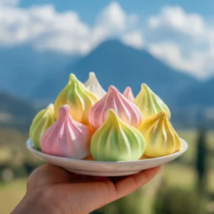 A collection of pastel-colored meringue kisses made with Jello powder, illustrating the variety of flavors and colors possible with this recipe.