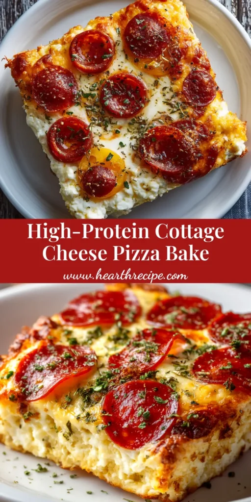 A delicious and cheesy Cottage Cheese Pizza Bake in a white baking dish, topped with pepperoni and fresh basil. A perfect high-protein, low-carb meal.
