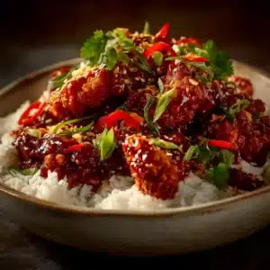 A close-up shot of crispy fried chicken pieces for an authentic Dragon Chicken dish, ready to be tossed in the sauce.