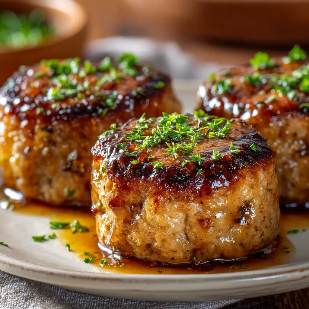 A cooked mini chicken meatloaf with a perfect golden-brown crust, ready to be served as an easy weeknight dinner.