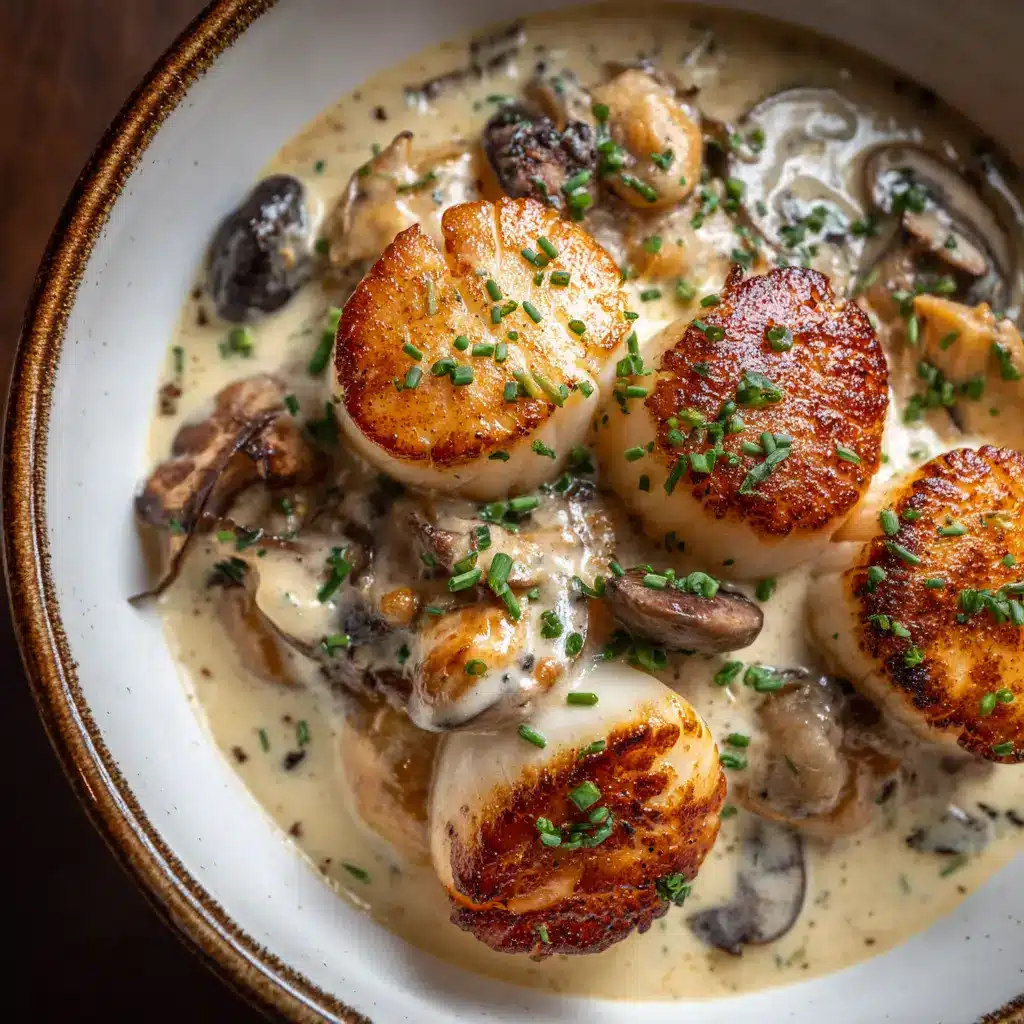 A close-up detail shot of the finished Seafood Cassolette, with a spoon breaking the golden Panko crust to reveal the tender seafood and creamy sauce inside.
