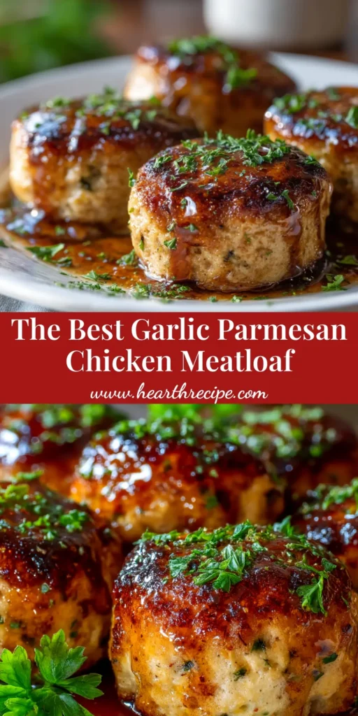 Several mini Garlic Parmesan Chicken Meatloaf loaves arranged on a baking sheet, showcasing their golden-brown tops. Perfect for a savory and easy dinner recipe pin.