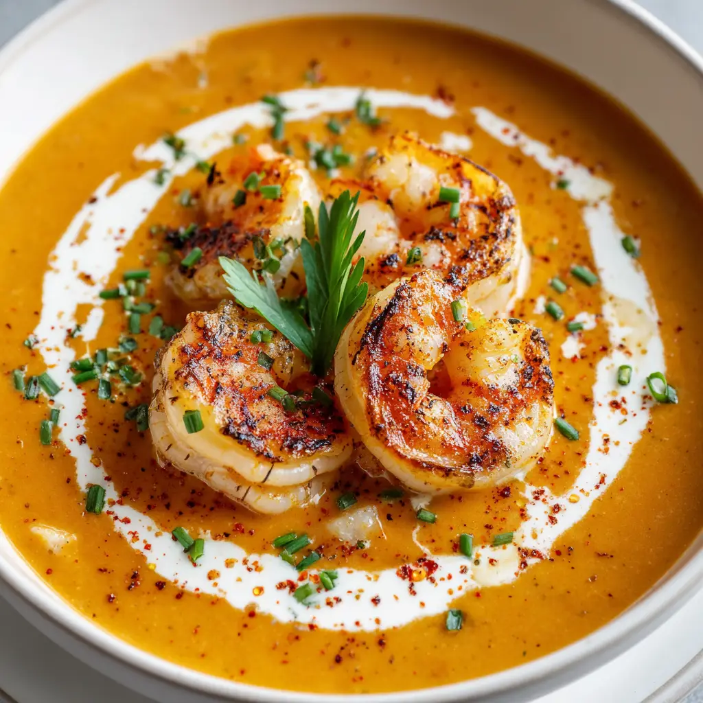 The Ultimate Creamy Shrimp Bisque Recipe 2 Fresh ingredients for Shrimp Bisque including raw shrimp, cream, herbs, tomato paste, and spices.