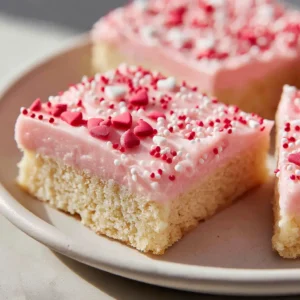A square-cut thick, soft-baked, light golden-blonde sugar cookie base resting on a white ceramic plate.