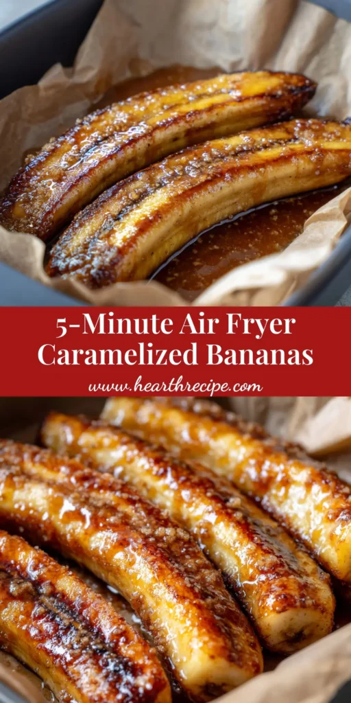 Easy Air Fryer Caramelized Bananas (10 Minutes!) 3 A close-up view of Air Fryer Caramelized Bananas with a bubbly golden-brown crust on parchment paper.