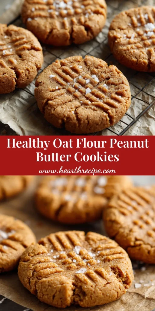 Oat Flour Peanut Butter Cookies 4 A stack of golden brown Oat Flour Peanut Butter Cookies with a fork criss-cross pattern and coarse sea salt flakes.