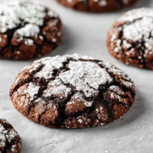 Visual representation of the deep dark brown fudgy chocolate dough perfectly rolled in a thick uneven layer of bright white powdered sugar.