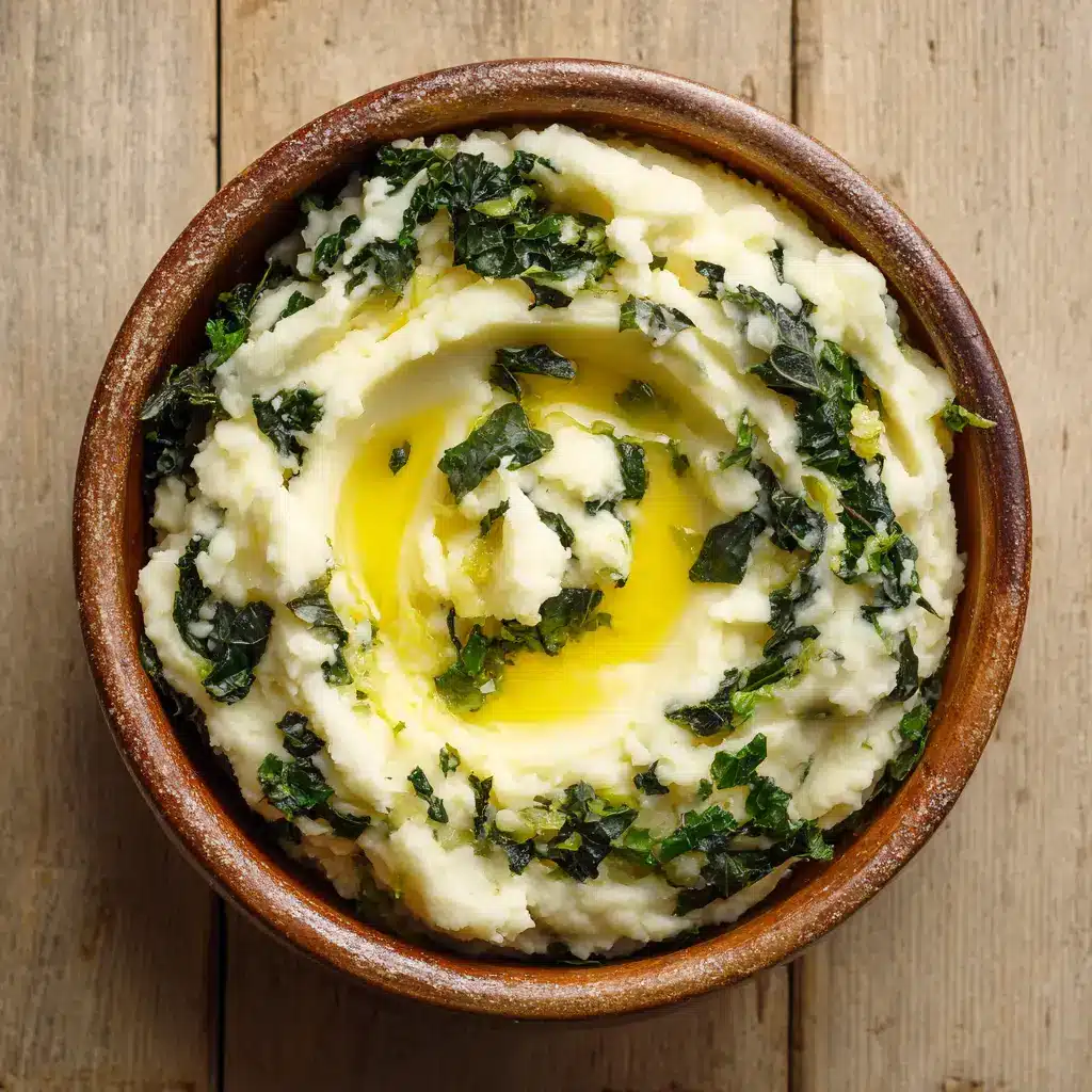 Authentic Irish Colcannon Recipe (Creamy Potato & Cabbage Mash) 1 Close up of an Irish Colcannon Recipe showing a deep center well filled with a pool of bright yellow melted butter.