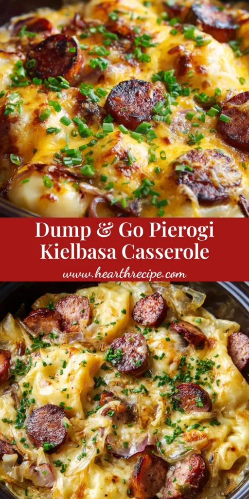 The Ultimate Crockpot Pierogi Casserole 4 A dark ceramic slow cooker insert filled with a rich Crockpot Pierogi Casserole, featuring plump pierogies, seared kielbasa, and heavily blanketed in gooey melted cheeses.