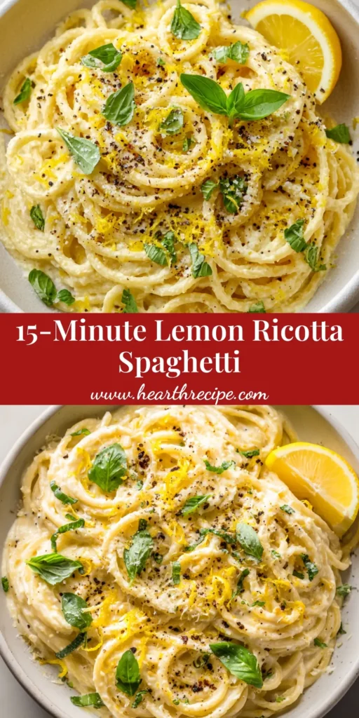 A twirled nest of Lemon Ricotta Spaghetti heavily garnished with bright yellow lemon zest, fresh green basil, and coarse black pepper in a matte white bowl.