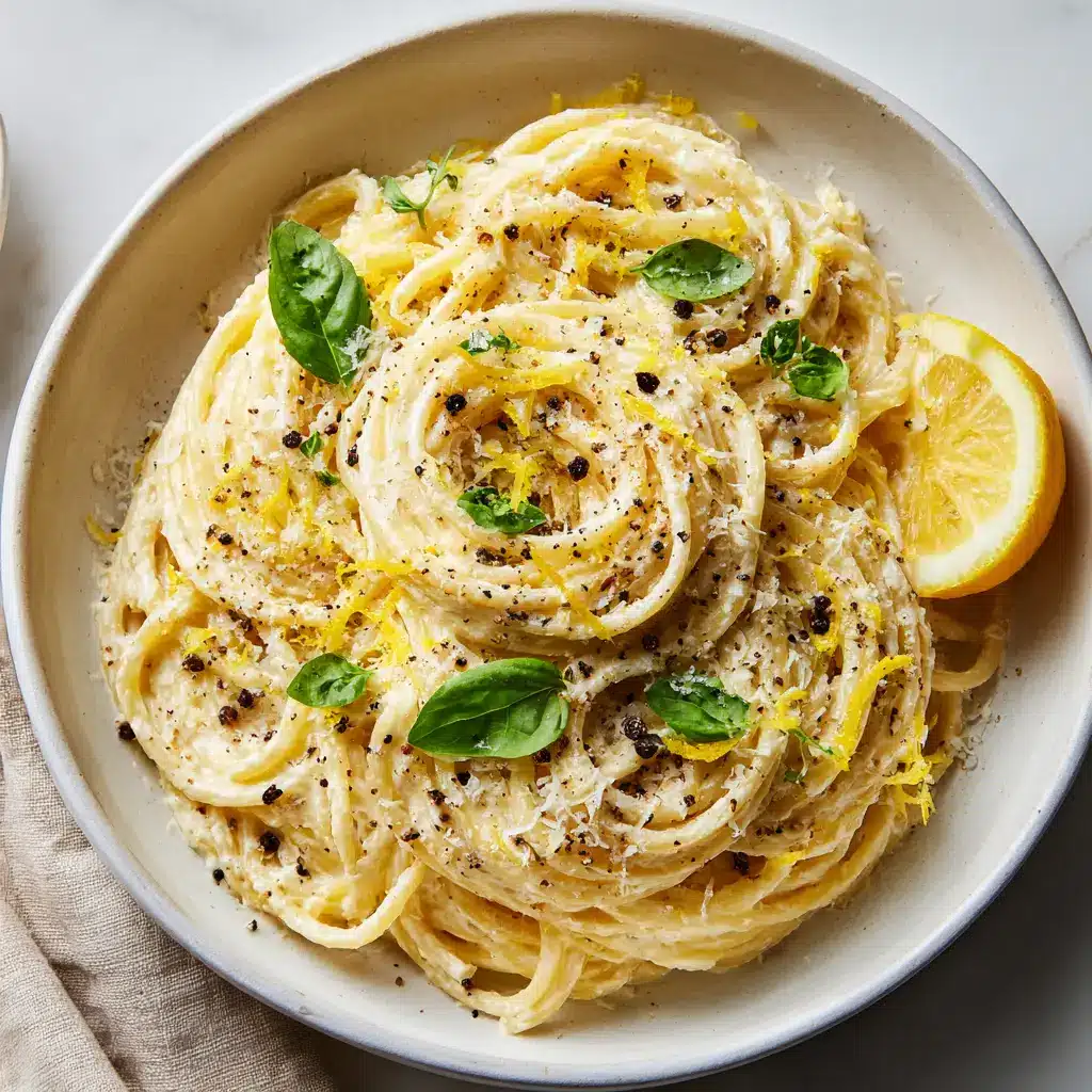 A handheld smartphone style photo of Lemon Ricotta Spaghetti served in a shallow matte white ceramic pasta bowl resting in soft natural daylight.