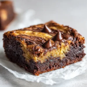 A dense, fudgy interior cross-section of a dark chocolate brownie swirled seamlessly with a soft golden banana bread crumb.