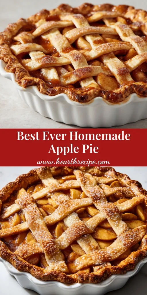 The Ultimate Homemade Apple Pie Recipe (Glossy Cinnamon Filling) 4 A freshly baked whole homemade apple pie with a golden-brown lattice pastry crust and coarse sugar dusting. (Homemade Apple Pie Recipe)