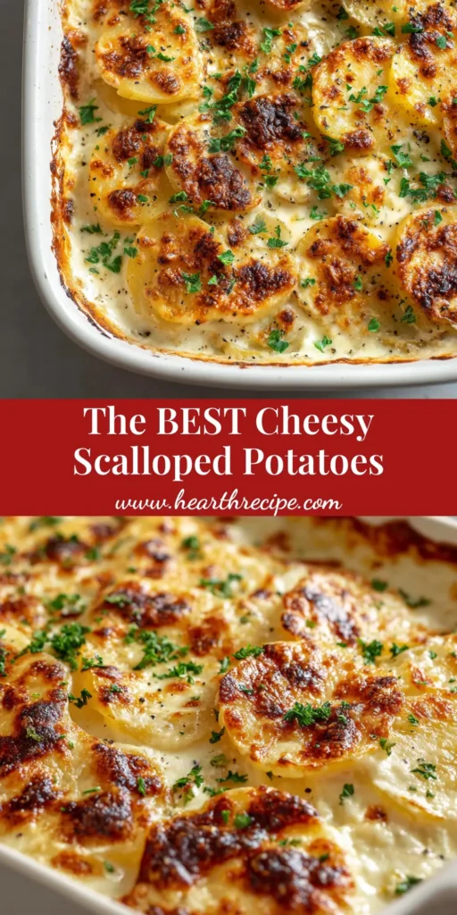 A close-up shot of freshly baked homemade scalloped potatoes in a rectangular white ceramic casserole dish with perfectly overlapping slices and a bubbly cheese crust.