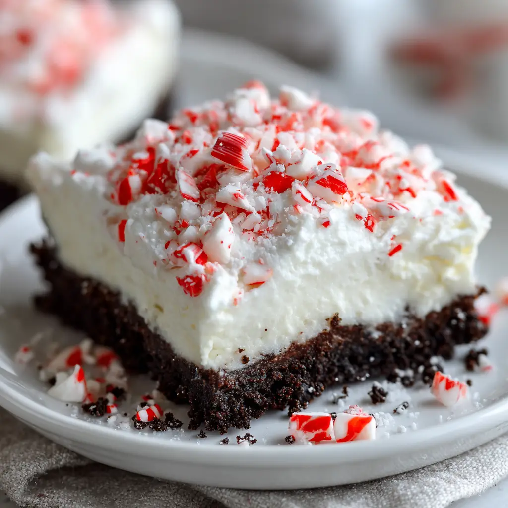 Side view of the thick, smooth layer of chilled white creamy vanilla pudding being spread over a densely packed dark chocolate crumb crust with an offset spatula.