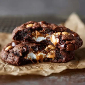 Ingredients for Chocolate Peanut Butter Marshmallow Cookies including dark cocoa, chocolate chips, and peanut butter chips.