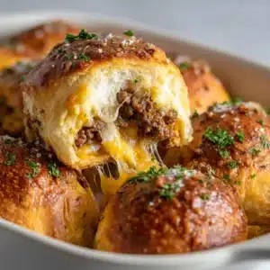 Glossy golden-brown stuffed bread dough brushed with melted butter and sprinkled with chopped fresh parsley and coarse sea salt.