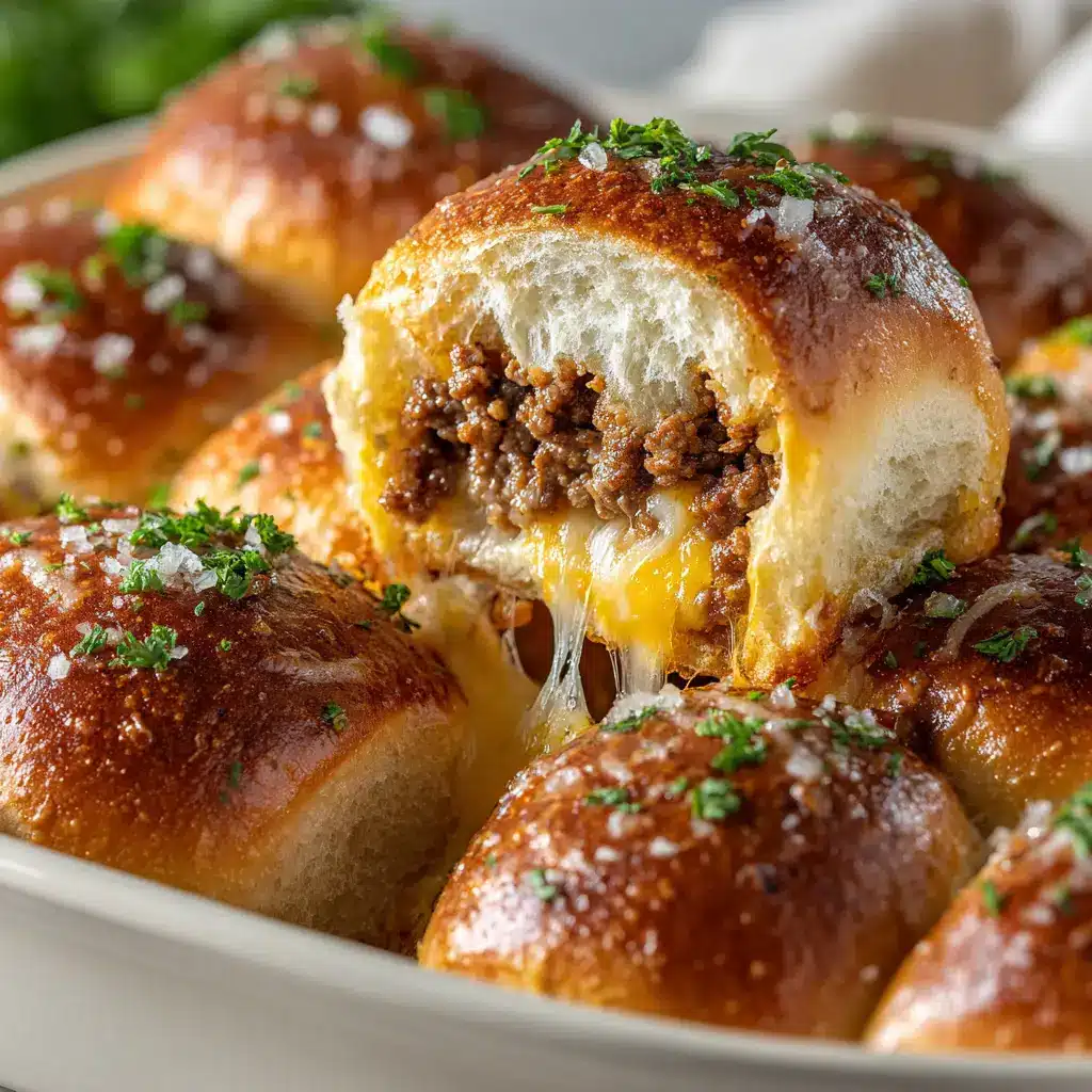 Several intact golden-brown stuffed rolls in a white ceramic baking dish under soft natural daylight.