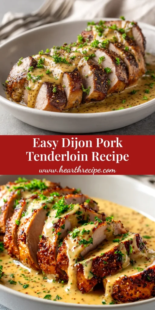 An overhead shot of a perfectly cooked and sliced pork tenderloin drizzled with a savory pan sauce, ready to be served. This shows the final result of the juicy pork tenderloin recipe.