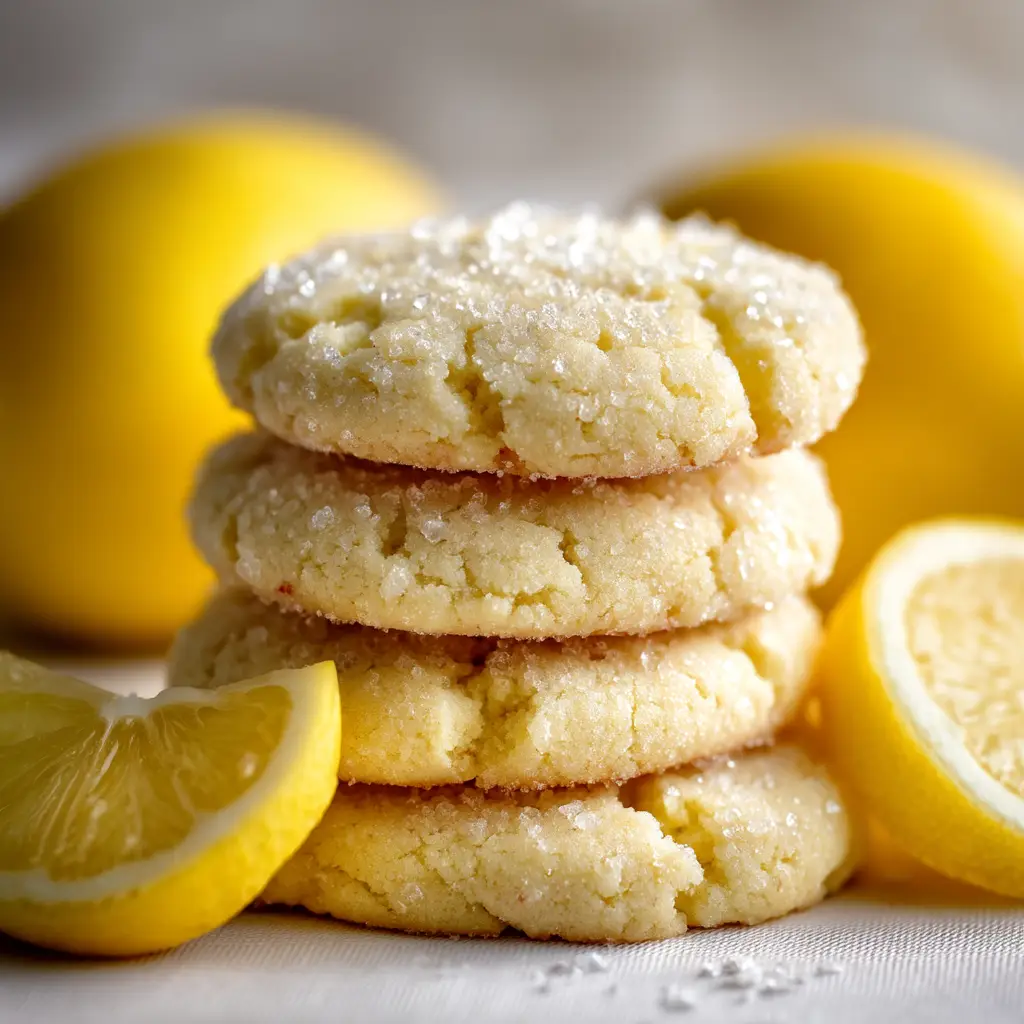 Lemon sugar cookies being drizzled with a simple lemon glaze, showing the final step of the recipe.