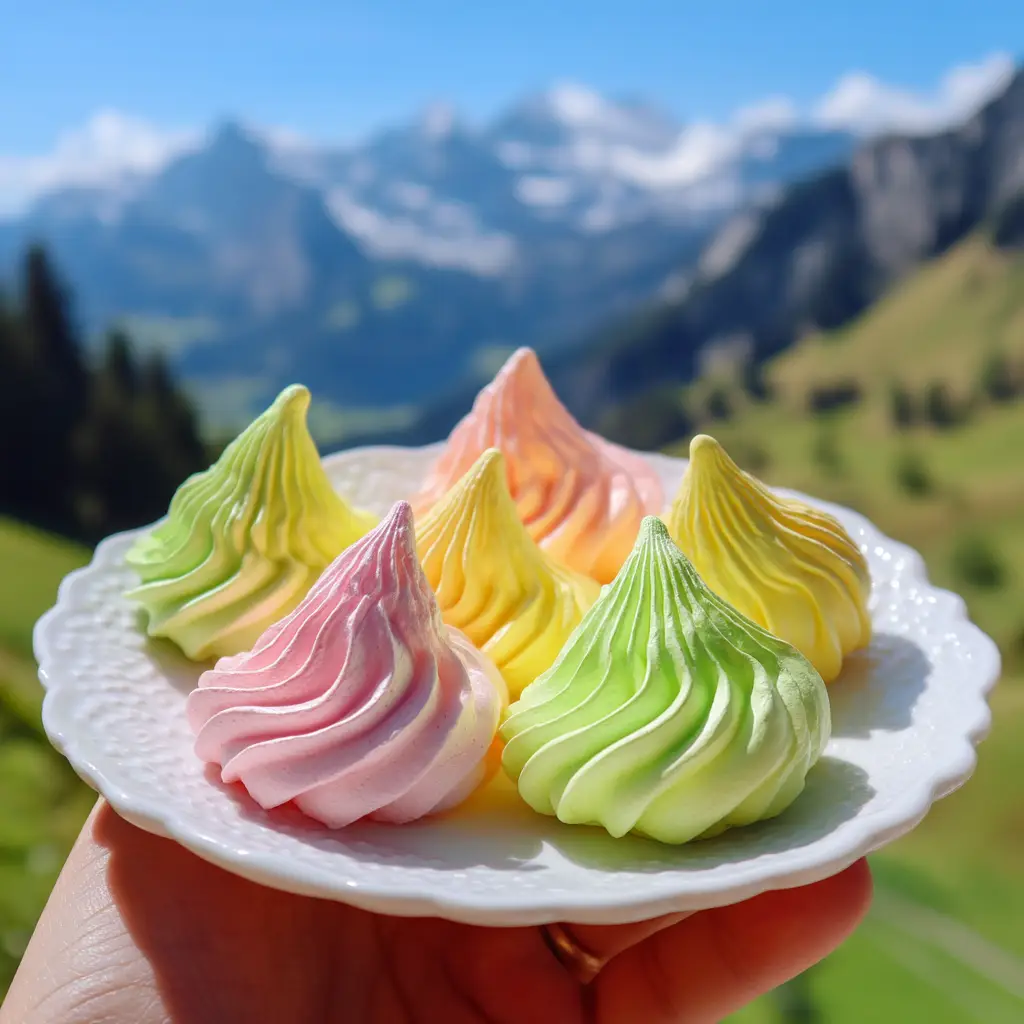 Piped jello meringue cookie batter on a parchment-lined baking sheet before going into the oven. The meringue holds stiff peaks perfectly.