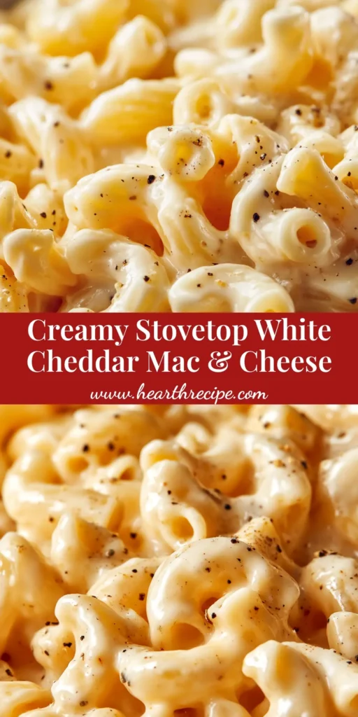 An overhead shot of a skillet full of creamy, homemade White Cheddar Mac and Cheese, ready to be served. The perfect easy and comforting dinner recipe.