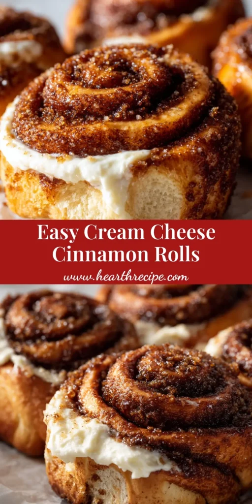 A close-up shot of several Cream Cheese Cinnamon Rolls on parchment paper, showing the gooey cream cheese filling and caramelized cinnamon-sugar crust.