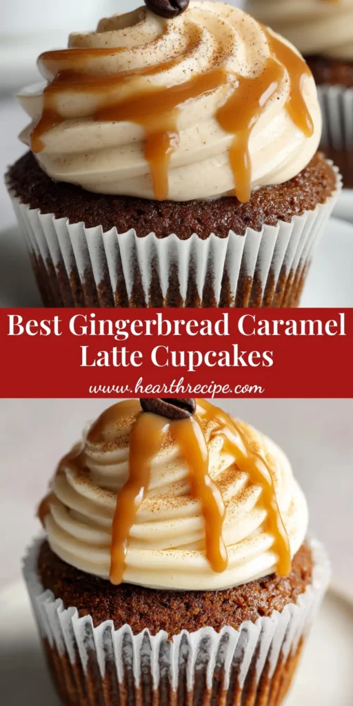 A beautiful overhead shot of multiple Gingerbread Caramel Latte Cupcakes arranged for a holiday gathering.
