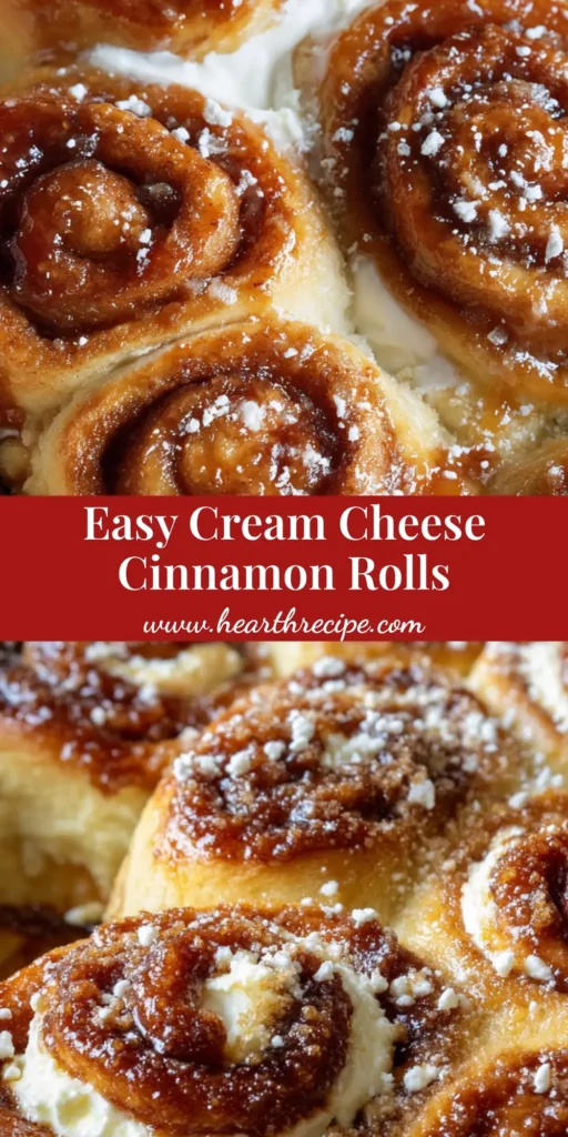 Cream Cheese Cinnamon Rolls with Crunchy Caramelized Sugar Glaze 4 A close-up shot of several Cream Cheese Cinnamon Rolls nestled in a ceramic dish, featuring thick white filling and a dark amber caramelized glaze.