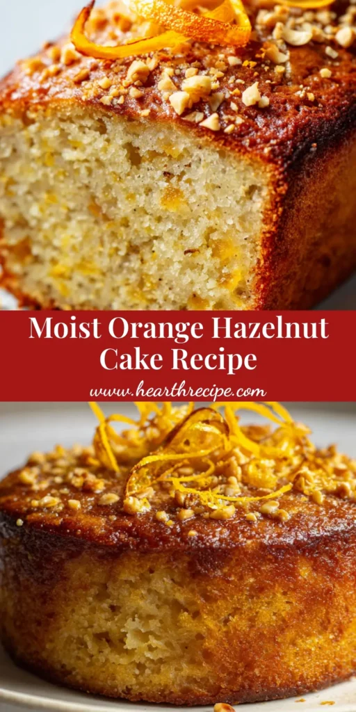A handheld smartphone photo of a single-layer Orange Hazelnut Cake on a white ceramic plate, decorated with translucent orange peels and crushed nuts.