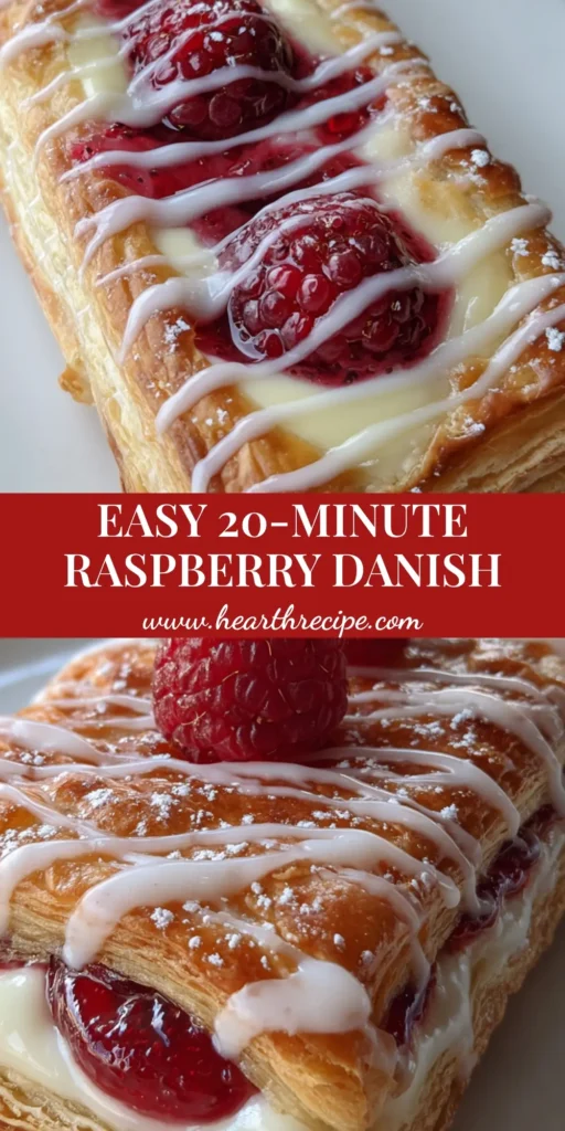 A handheld smartphone photo of a rectangular Raspberry Cheesecake Danish with golden-brown flaky edges and a white sugar glaze drizzle.