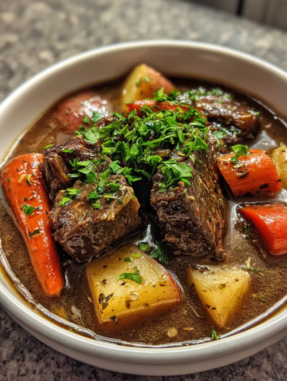 Crockpot Beef Stew: The Ultimate Guide to a Velvety Mahogany Gravy 3 Top-down view of Crockpot Beef Stew featuring seared beef chunks, thick diagonal carrots, and skin-on red potatoes.
