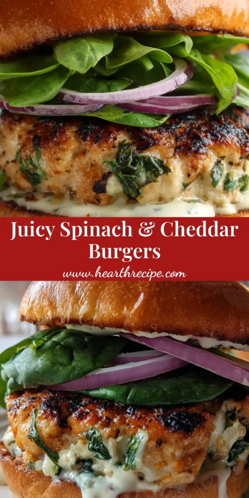 A gourmet Spinach White Cheddar Chicken Burger with charred edges, melted white cheddar, and garlic aioli on a glossy brioche bun.