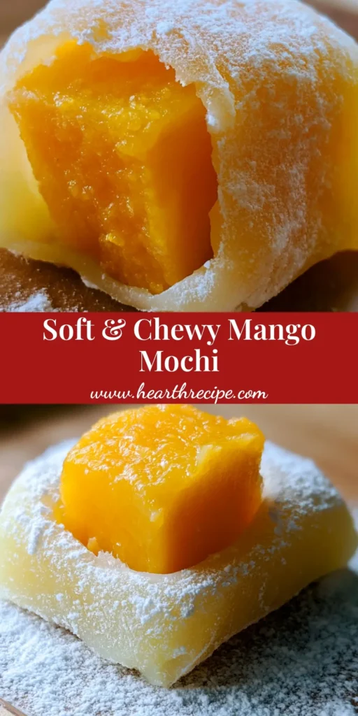 Homemade Mango Mochi: The Ultimate Guide to Soft and Elastic Fruit Daifuku 4 A close-up handheld photo of Homemade Mango Mochi with a pale yellow translucent dough and a bright orange mango center.