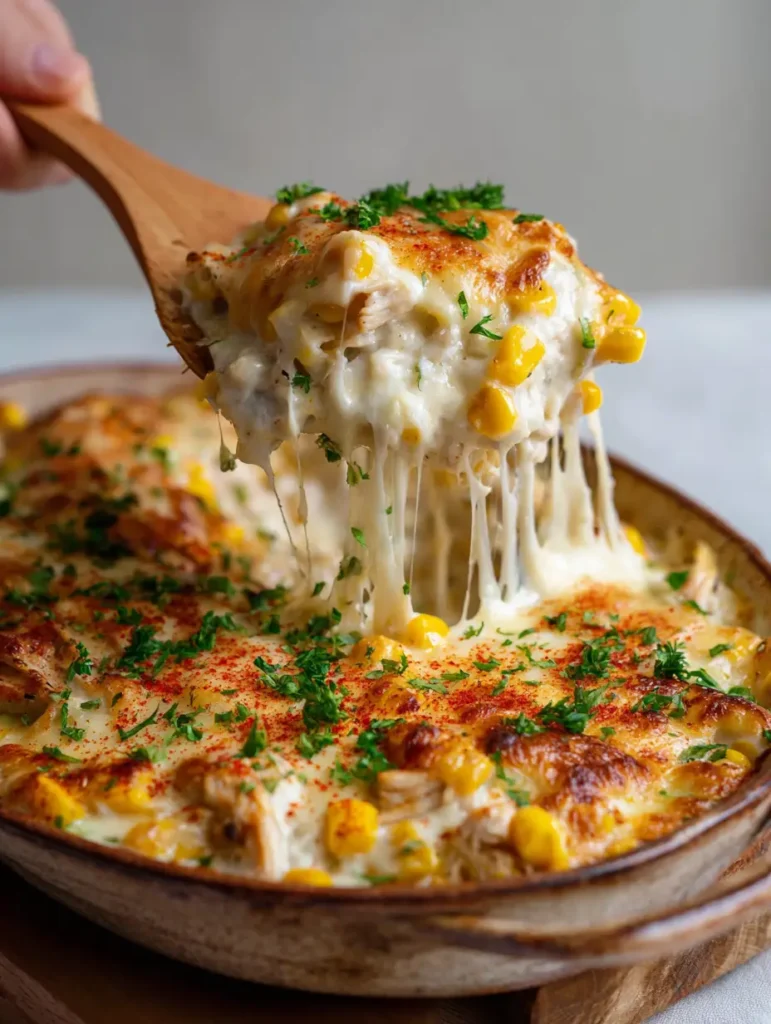 Salted Honey Cinnamon Cookies: The Ultimate Savory Street Corn Chicken Casserole 1 Rustic brown ceramic dish filled with bubbly melted cheese, red paprika, and green parsley flakes. (Salted Honey Cinnamon Cookies)