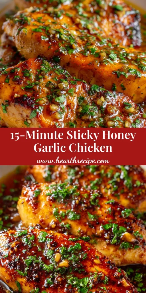 A white bowl containing three golden-brown pan-seared chicken breasts coated in a thick amber honey garlic sauce and topped with fresh parsley.