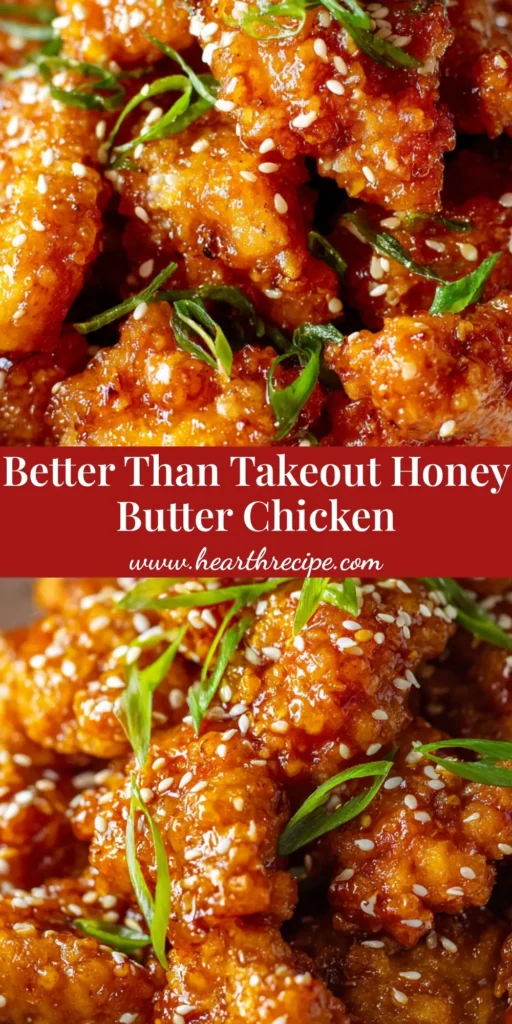 A towering pile of Honey Butter Chicken in a white bowl, showing the sticky glaze and fresh green onion garnish.