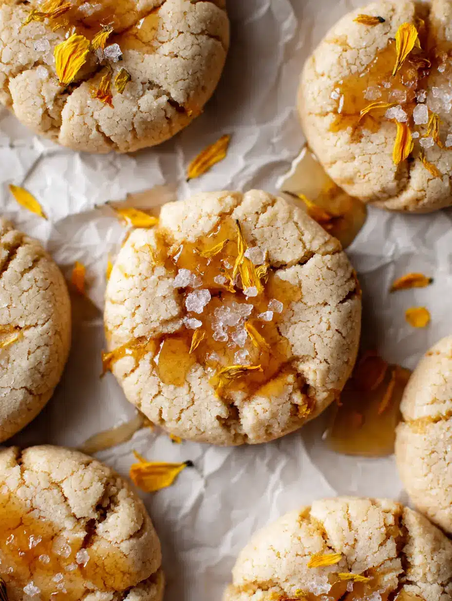 Top-down view of Salted Honey Cookies showing toasted golden-brown edges and a pale blonde center.