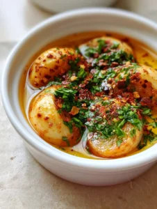 Close up of liquid gold Roasted Garlic Cowboy Butter showing the orange hue from smoked paprika.