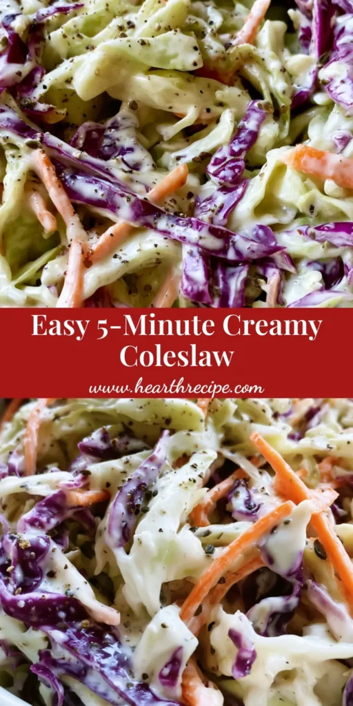 A top-down view of a white ceramic bowl containing a Homemade Coleslaw Recipe with vibrant purple cabbage and carrots.