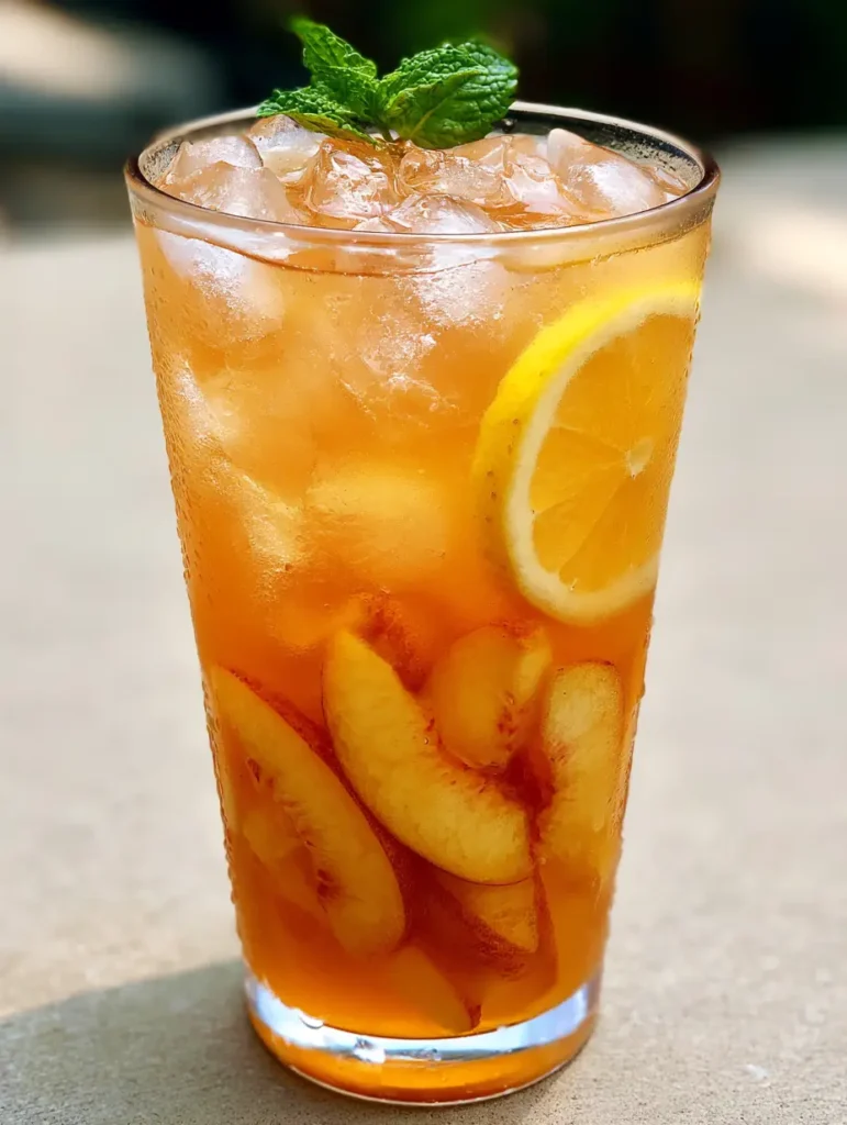Refreshing Peach Lemonade: The Ultimate Handcrafted Summer Sips Guide 1 Close-up of translucent soft orange peach lemonade with tiny condensation droplets on the glass.