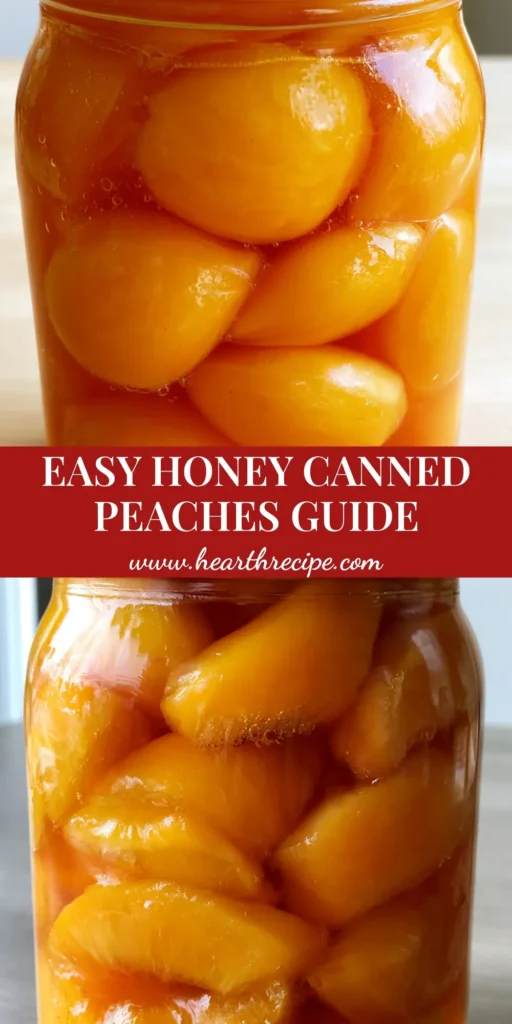 Canning Peaches in Honey Syrup: The Ultimate Guide to Preserving Summer Gold 4 A close-up shot of a quart mason jar for Canning Peaches, showing golden-orange fruit in a translucent honey syrup on a wooden table.