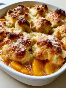 A smartphone photo showing thick slices of orange peaches submerged in a bubbling amber syrup under a rustic biscuit crust.