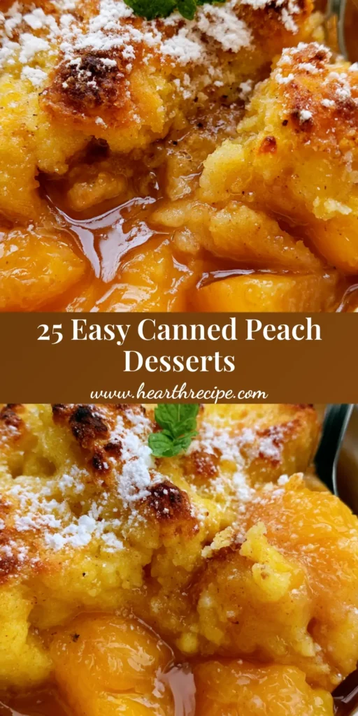 A single-serving peach cobbler in a white ceramic ramekin with a golden-brown biscuit crust and fresh mint. (Canned Peach Desserts)
