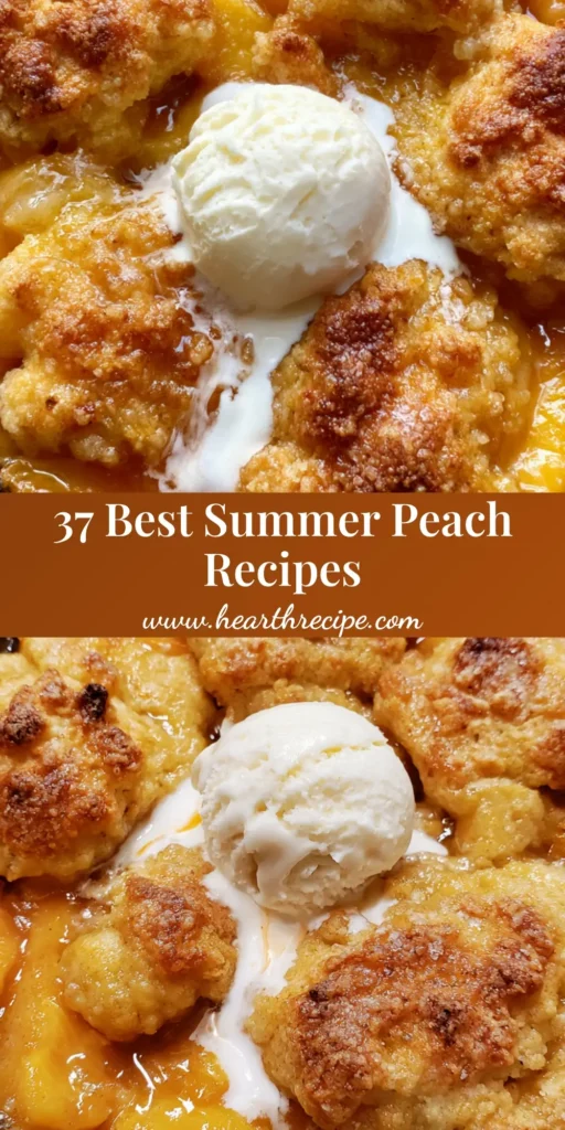 Fresh Peach Recipes: The Ultimate Skillet Peach Cobbler with Buttermilk Biscuits 4 A rustic skillet peach cobbler with golden biscuit mounds and melting vanilla ice cream. (Fresh Peach Recipes)
