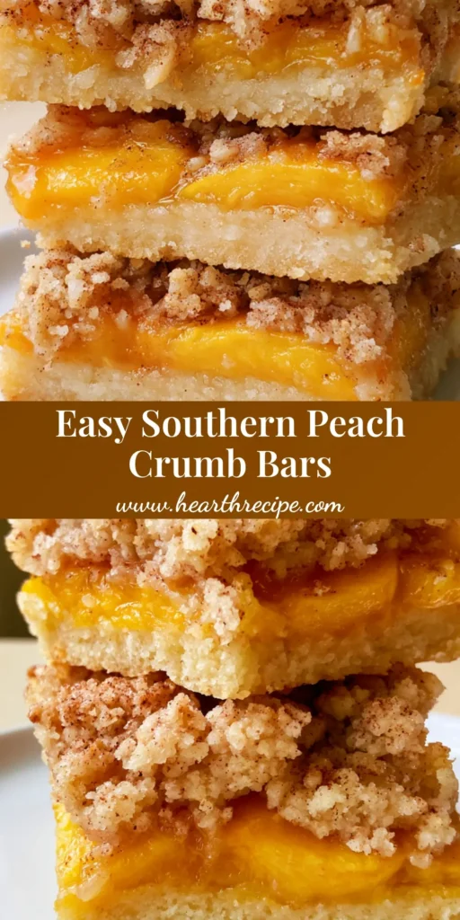 Peach Crumb Bars with a Buttery Shortbread Crust and Oat Streusel 4 A stack of three Peach Crumb Bars on a white plate showing a thick jammy peach layer and chunky oat crumble topping.