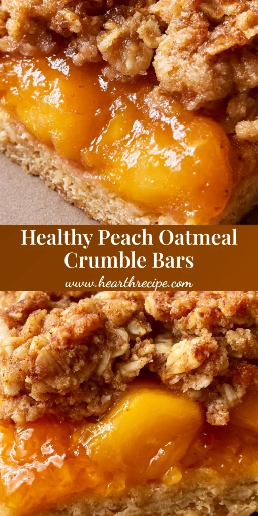 Peach Oatmeal Bars: The Ultimate Summer Fruit Crumble Recipe 4 A thick Peach Oatmeal Bar with a dense golden oat crust, vibrant orange jammy peach filling, and a rustic toasted oat crumble on a ceramic plate.