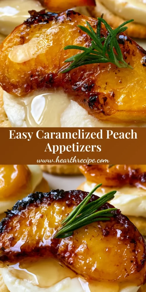 Caramelized Peach Appetizer with Fresh Mozzarella and Honey 4 A close up of a Caramelized Peach Appetizer on a butter cracker with fresh mozzarella and a honey drizzle.