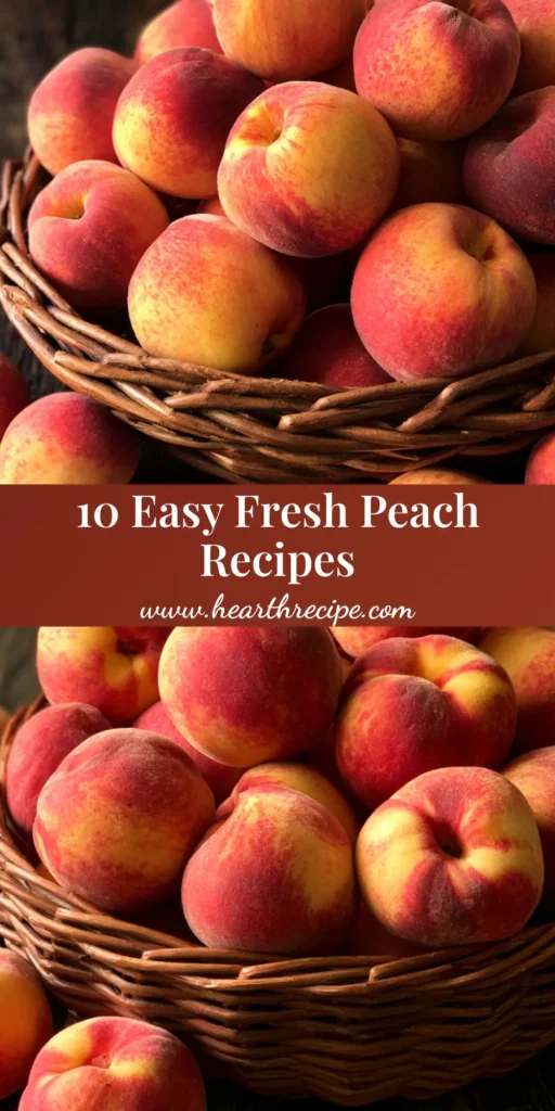 Peach Recipes: The Ultimate Guide to Ripe, Juicy Summer Stone Fruit 4 A shallow wicker basket filled with fresh, whole peaches on a dark wood surface. (Peach Recipes)
